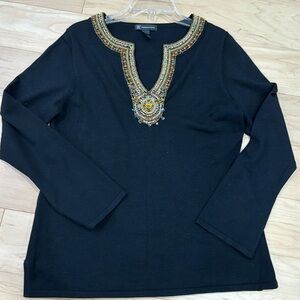 INC black silk sweater with beaded neckline